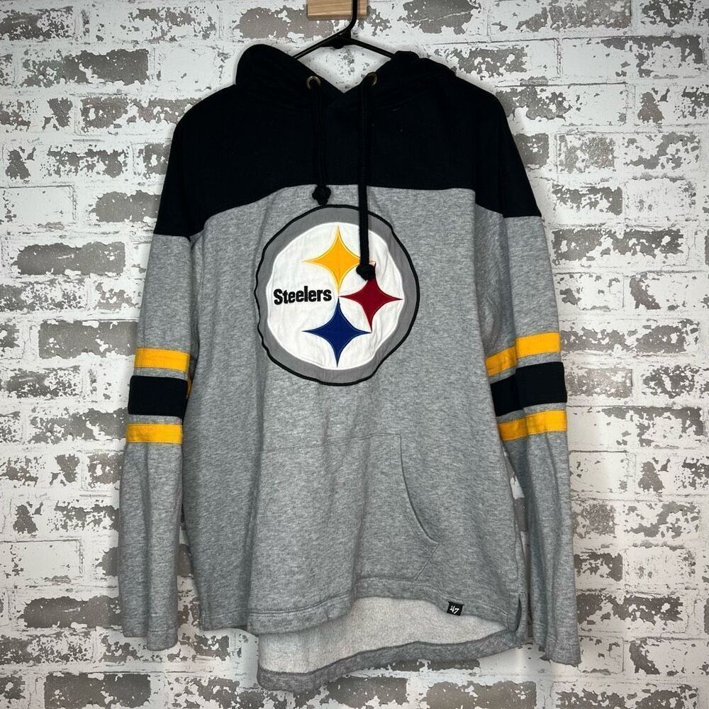 47 Brand Pittsburgh Steelers Gray Black Yellow Pullover Hoodie - Picture 1 of 5
